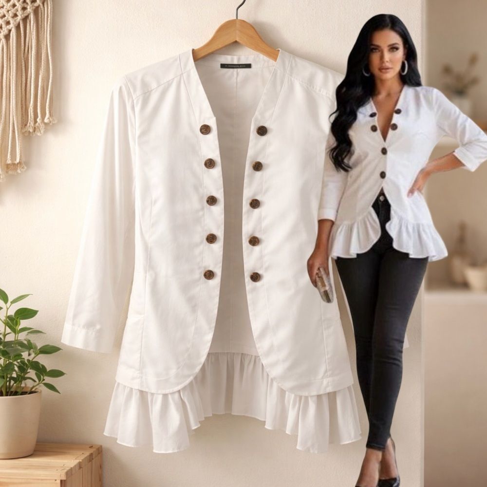 🛍️ TORRID White Twill Peplum Military Button Up Jacket Size Medium